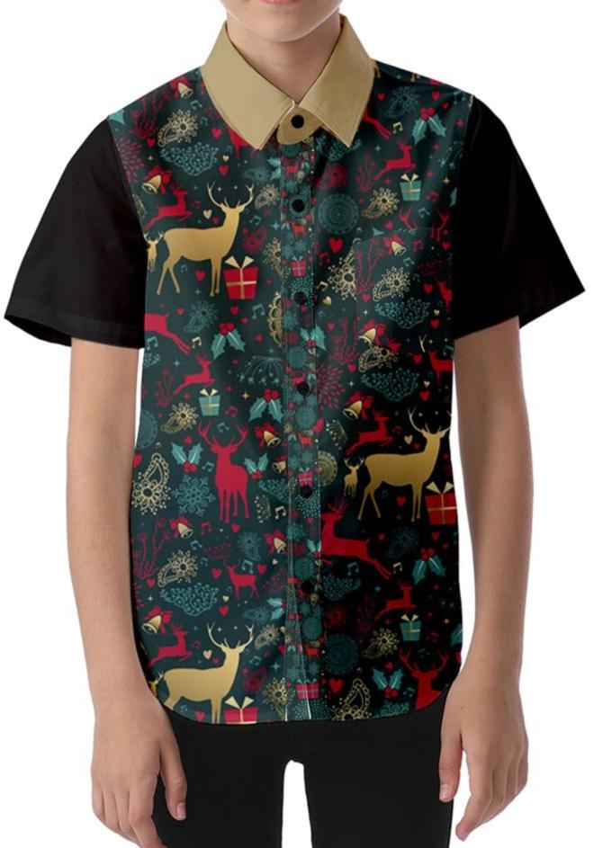 Christmas Reindeer Kids' Short Sleeve Shirt - Poison Arrow Retro