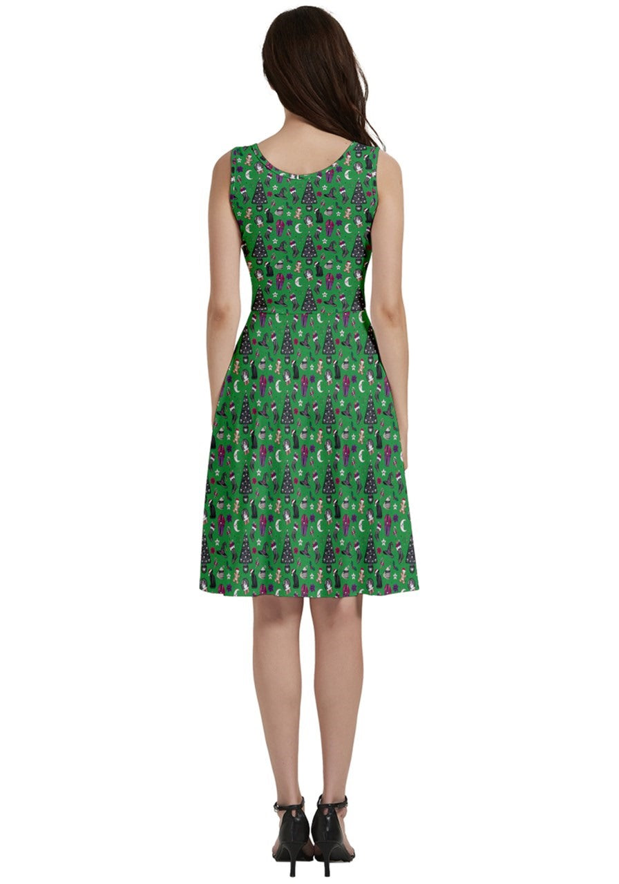 Creepy Christmas V-Neck Skater Dress with Pockets - Poison Arrow Retro