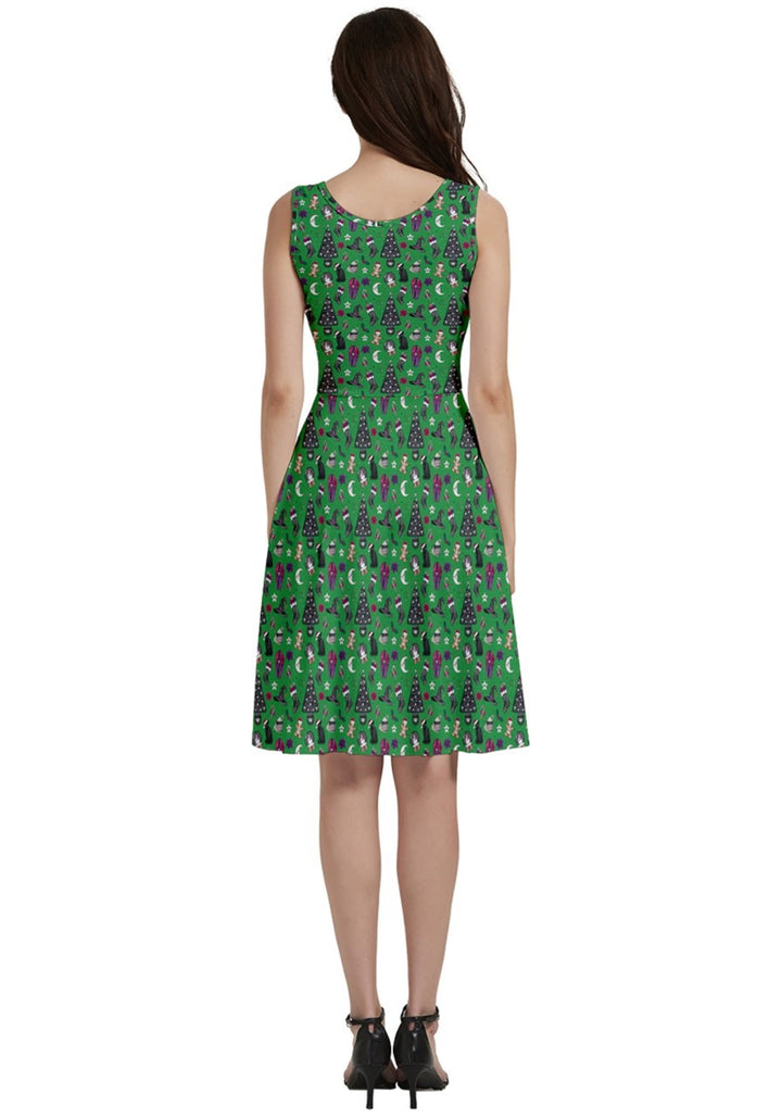 Creepy Christmas V-Neck Skater Dress with Pockets