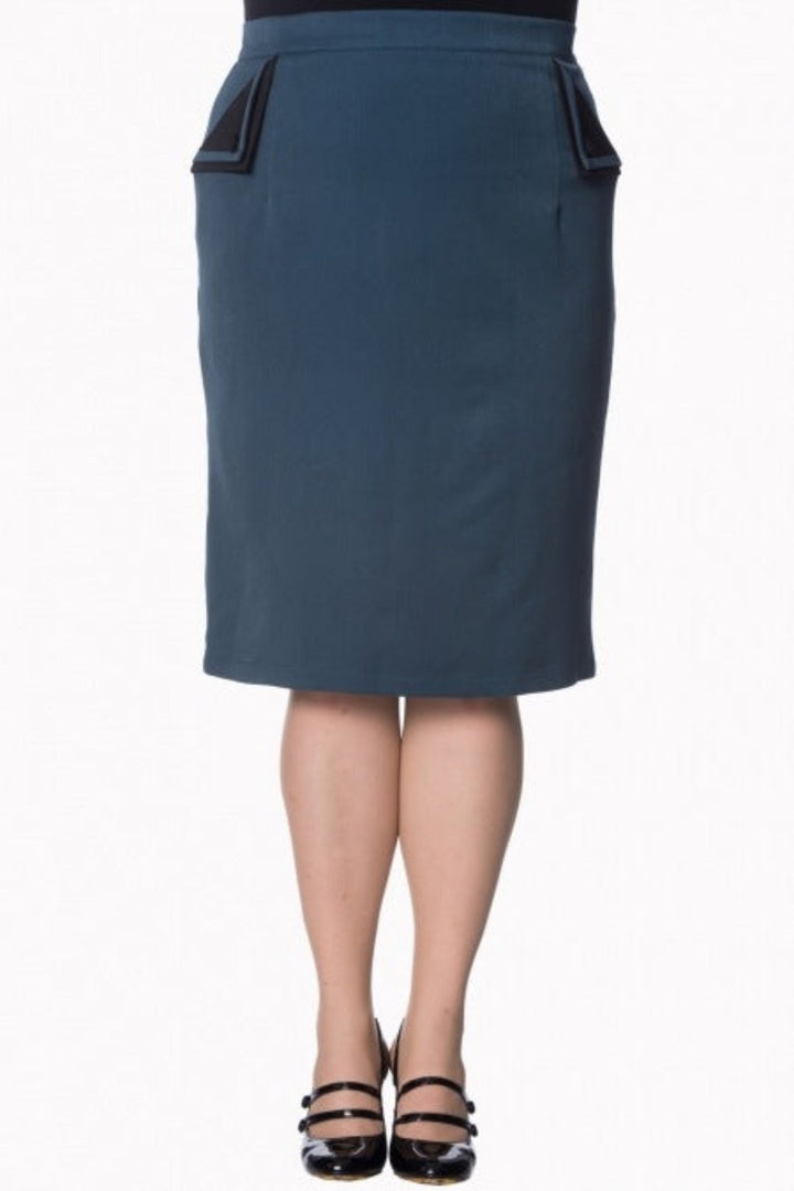 Classic Plus Size Tori Pencil Skirt in teal with side pockets, perfect for stylish and comfortable outfits.