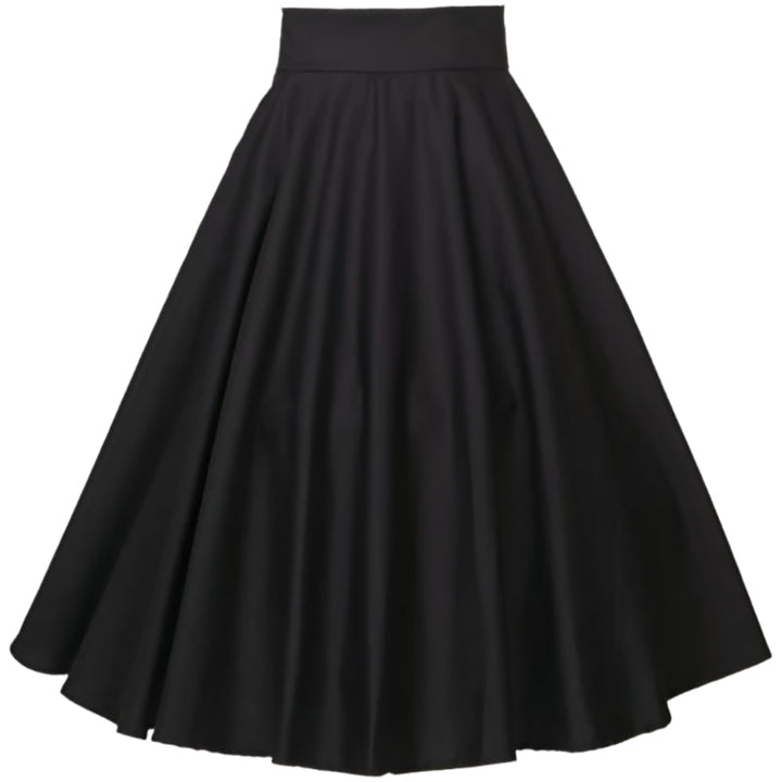 Classic black cotton full circle skirt with a voluminous silhouette, perfect for stylish outfits and petticoat layering.