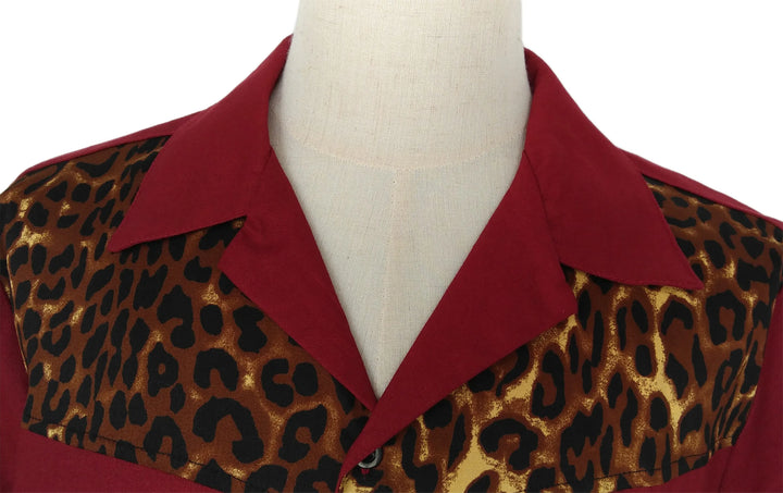 Mens Vintage Style Bowling Dress Shirt - Red Leopard - Poison Arrow Retro