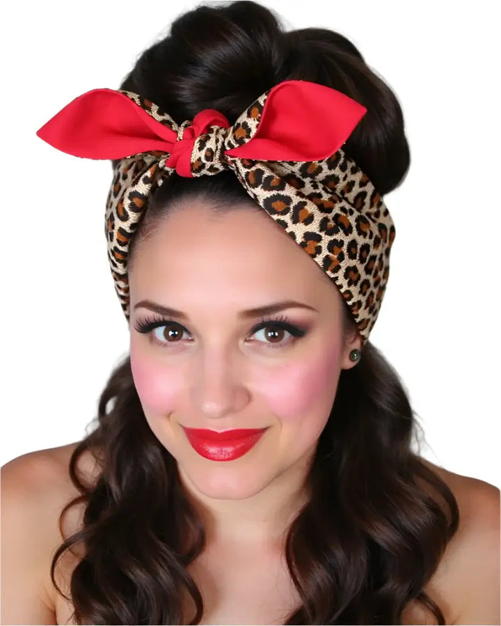 LA CHEETAH LEOPARD PRINT WIRED ROCKABILLY HAIR TIE