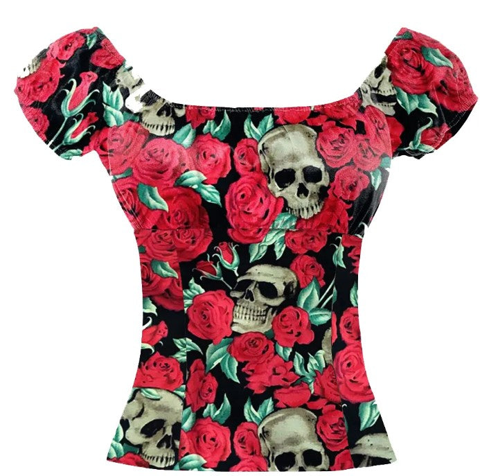 Skulls and Roses Peasant Style Top - Poison Arrow Retro