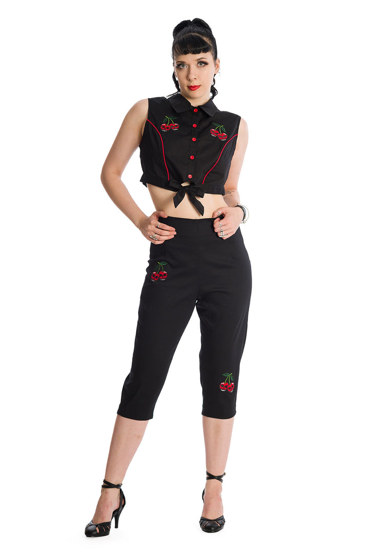 Banned Retro Sweet Revenge Cherry Skull Rockabilly Trousers - Poison Arrow Retro