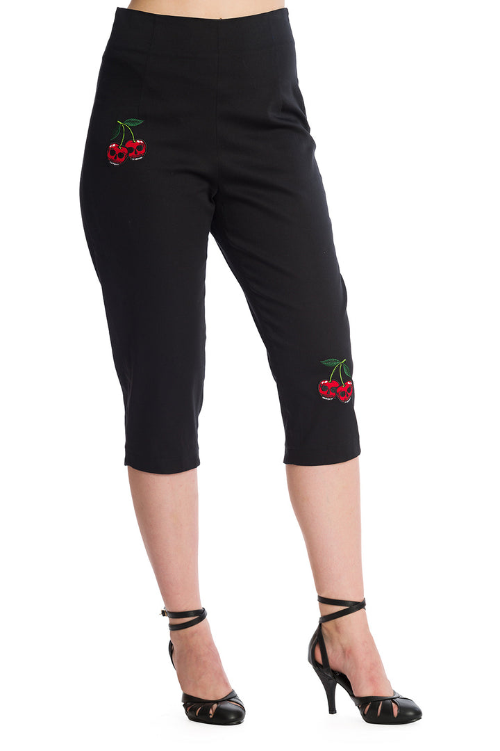 Banned Retro Sweet Revenge Cherry Skull Rockabilly Trousers - Poison Arrow Retro