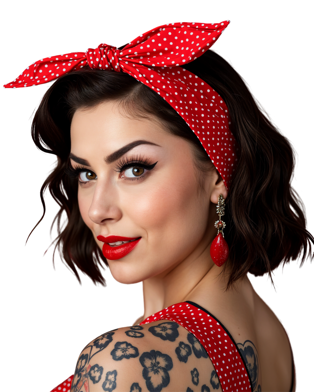 RED POLKA DOT WIRED ROCKABILLY HAIR TIE