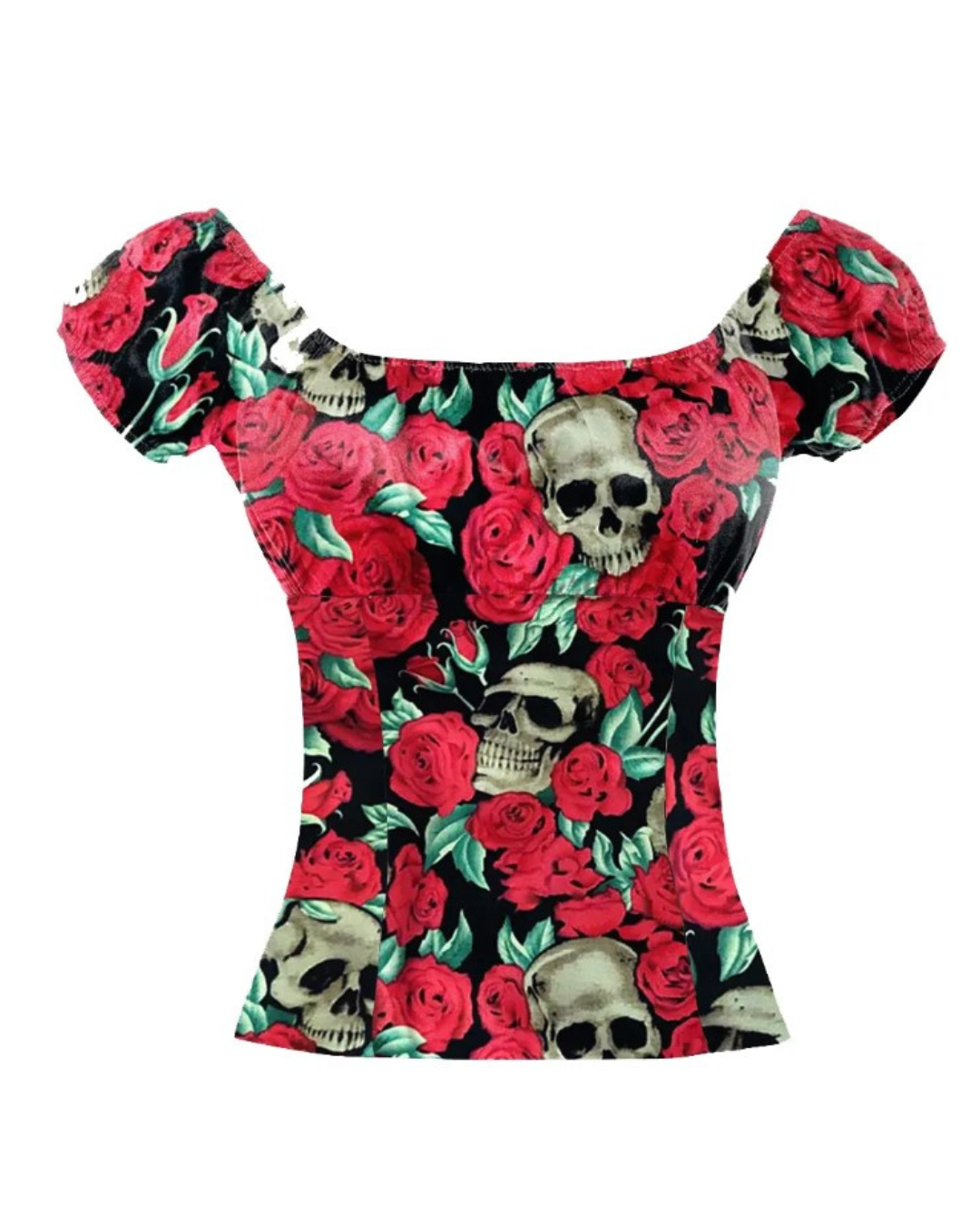 Skulls and Roses Peasant Style Top - Poison Arrow Retro