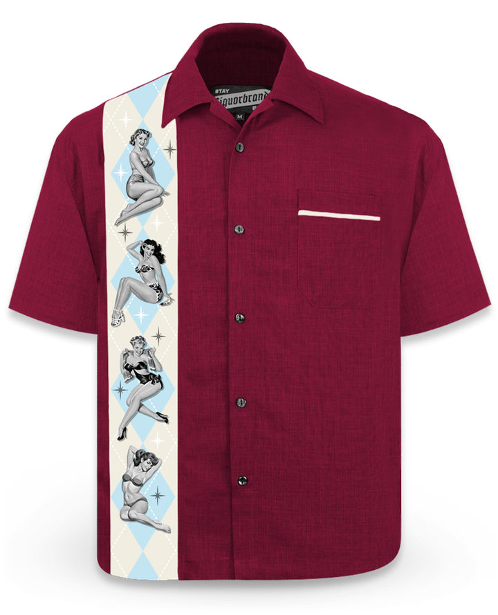 Liquorbrand Vegas Strip Burgundy Bowling Shirt