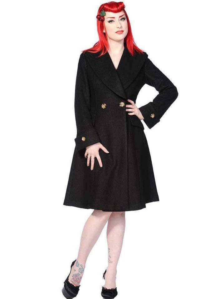 Banned UK Winter Coat Leopard Black - Poison Arrow Retro