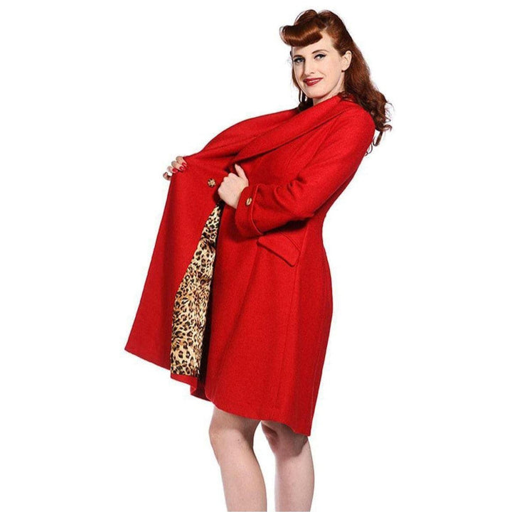 Banned UK Winter Coat Leopard Red - Poison Arrow Retro