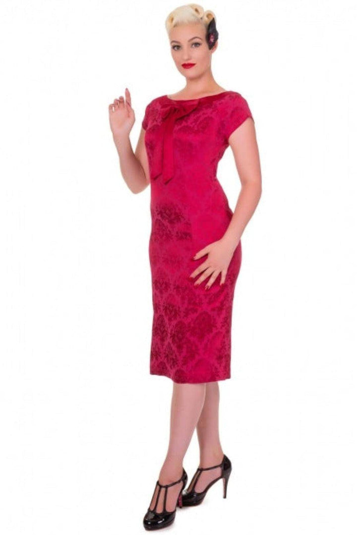 ORIENTAL LIMITLESS FLOCKED PENCIL DRESS - Poison Arrow Retro