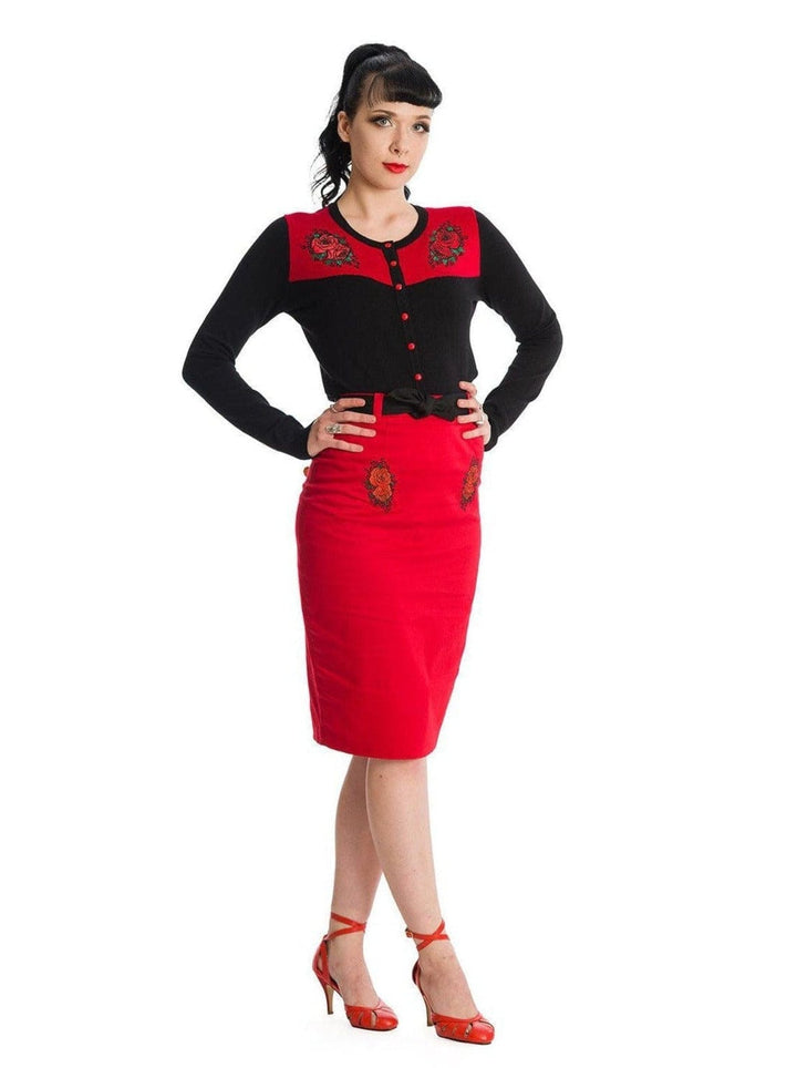 Blooming Rose Rockabilly Pencil Skirt - Poison Arrow Retro