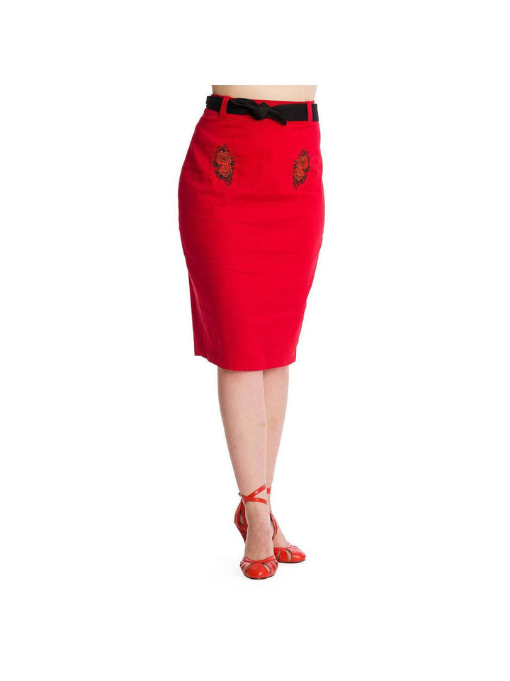 Blooming Rose Rockabilly Pencil Skirt - Poison Arrow Retro