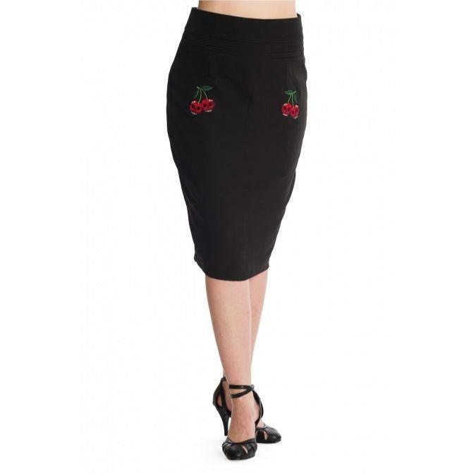 Cherry Jane Rockabilly Pencil Skirt Black - Poison Arrow Retro