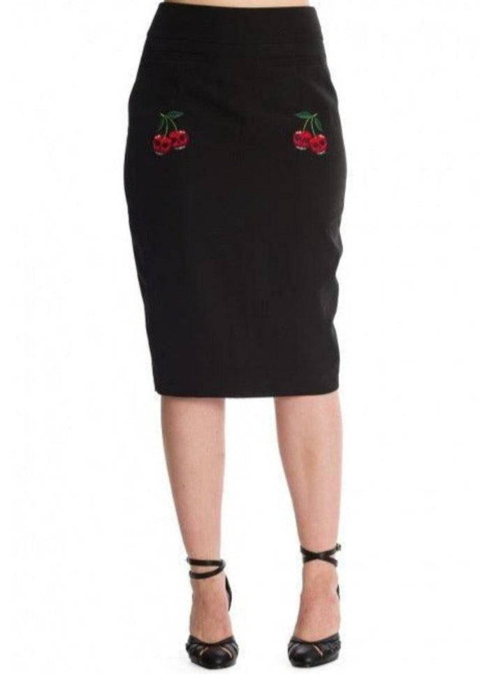 Cherry Jane Rockabilly Pencil Skirt Black - Poison Arrow Retro