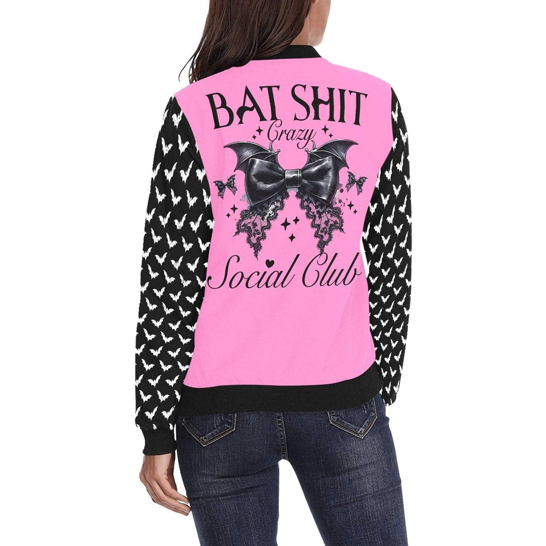 Bat Shit Crazy Social Club Womens Bomber Jacket - Poison Arrow Retro