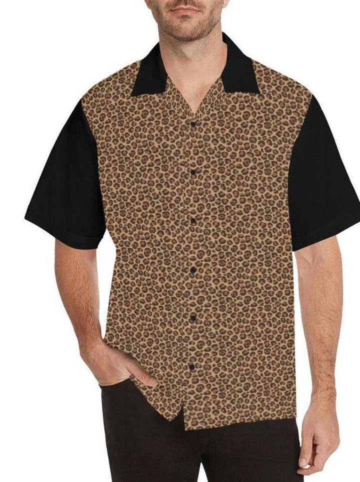 Leopard Black Mens Button Up Shirt - Poison Arrow Retro