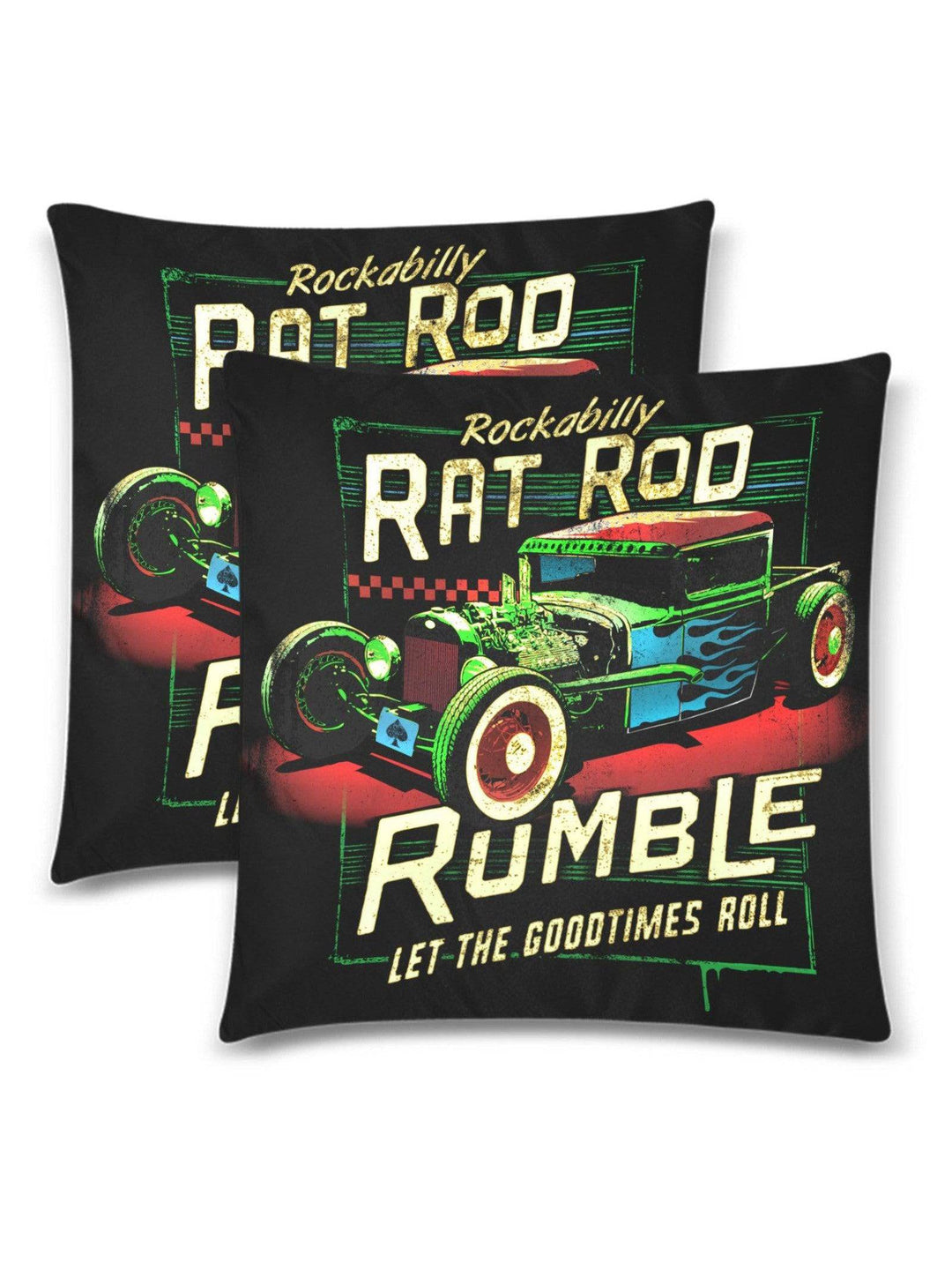 Rat Rod Rumble Throw Pillow Cover 18"x 18" (Twin Sides) (Set of 2)