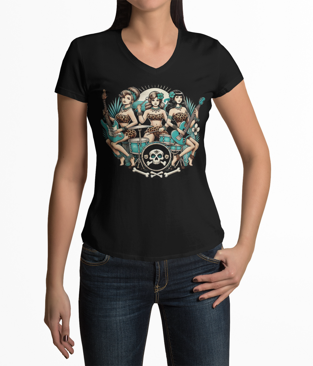 Bone Shaker Babes - Womens V-Neck T-Shirt - Poison Arrow Retro