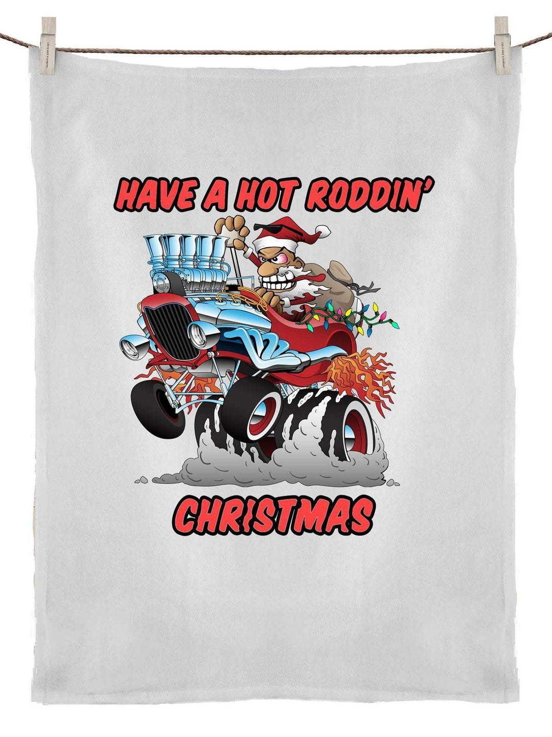 HOT RODDIN' CHRISTMAS Cotton Tea Towel - Poison Arrow Retro