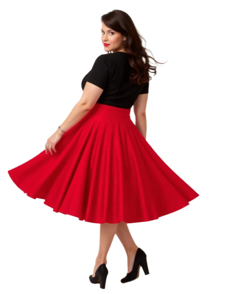 Red Cotton Full Circle Skirt