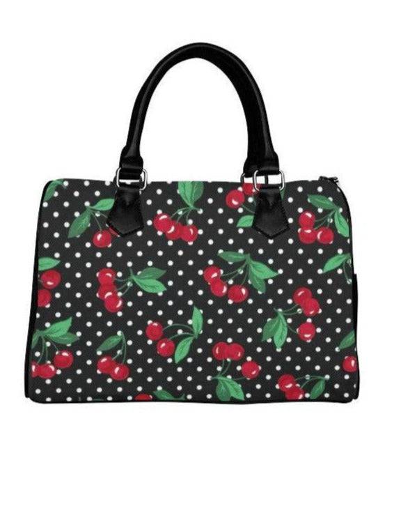 BLACK CHERRY DOTS Barrel Type Handbag - Poison Arrow Retro