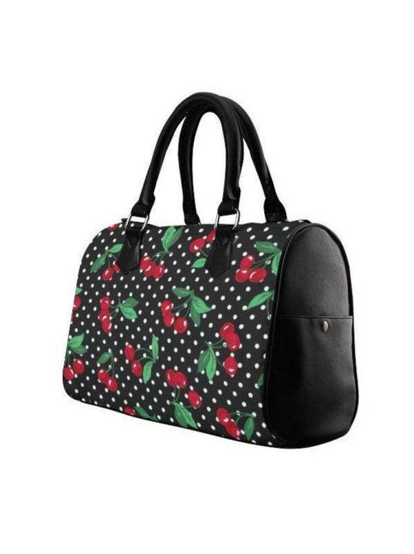 BLACK CHERRY DOTS Barrel Type Handbag - Poison Arrow Retro