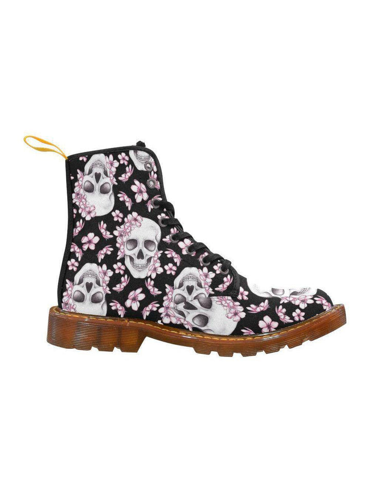 Cherry Blossom Skulls Women's Lace Up Combat Boots