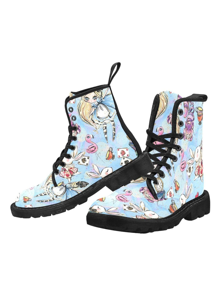 Alice In Wonderland Women's Lace Up Canvas Boots - Poison Arrow Retro