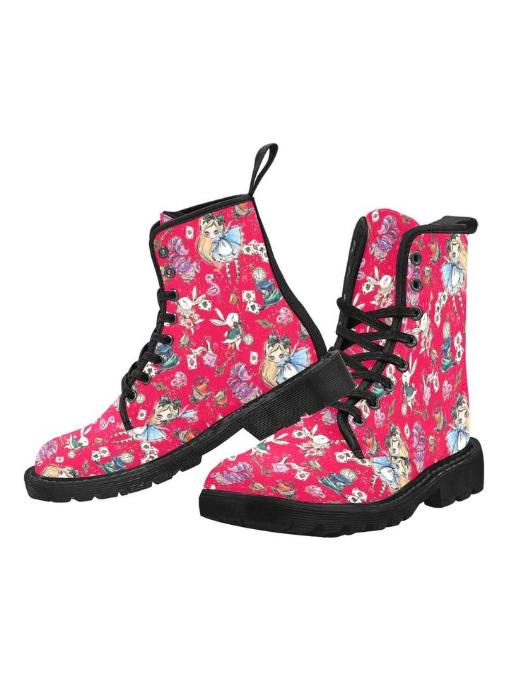 Alice In Wonderland Women's Lace Up Canvas Boots - Poison Arrow Retro