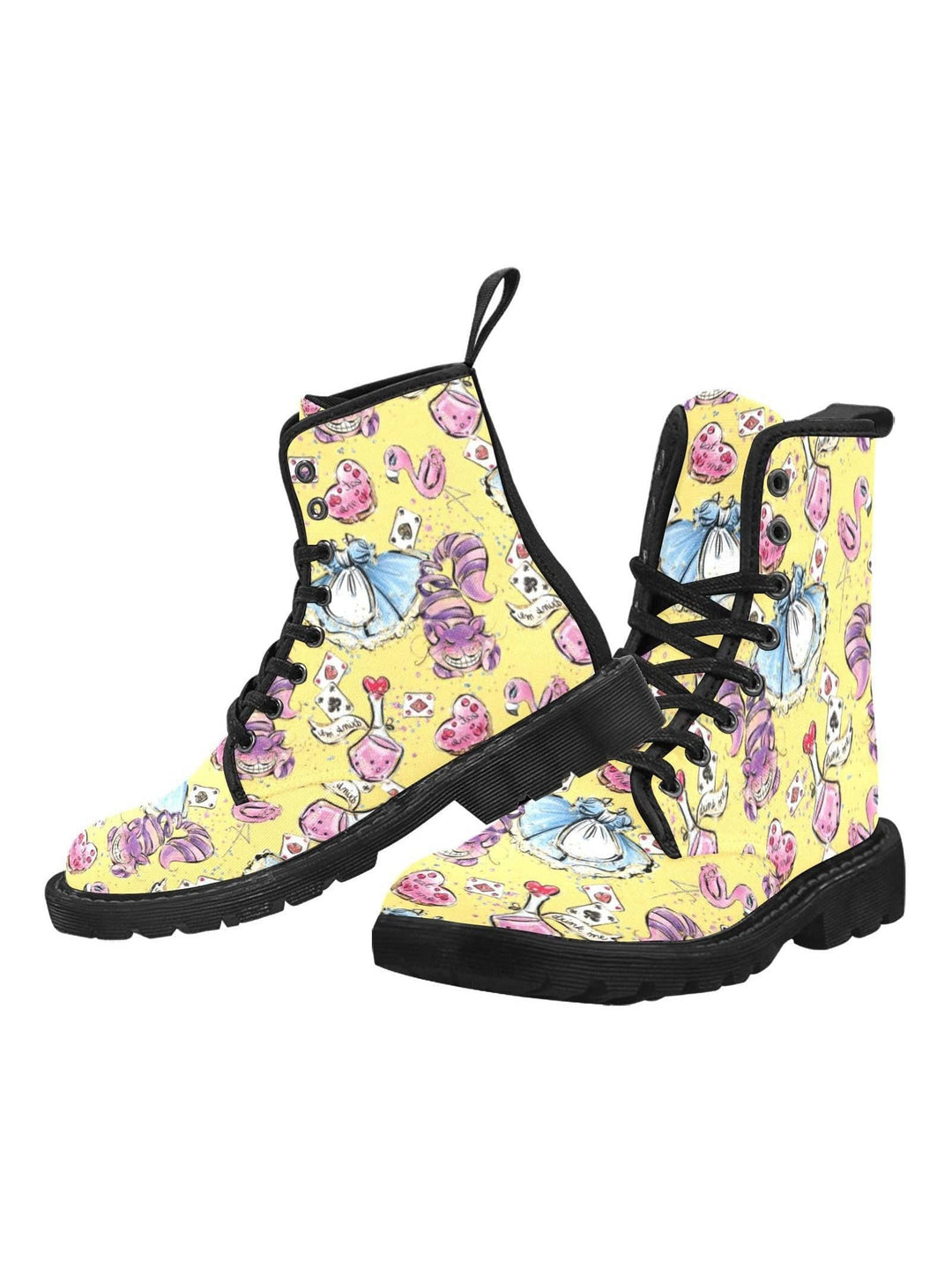 Alice In Wonderland Women's Lace Up Canvas Boots - Poison Arrow Retro