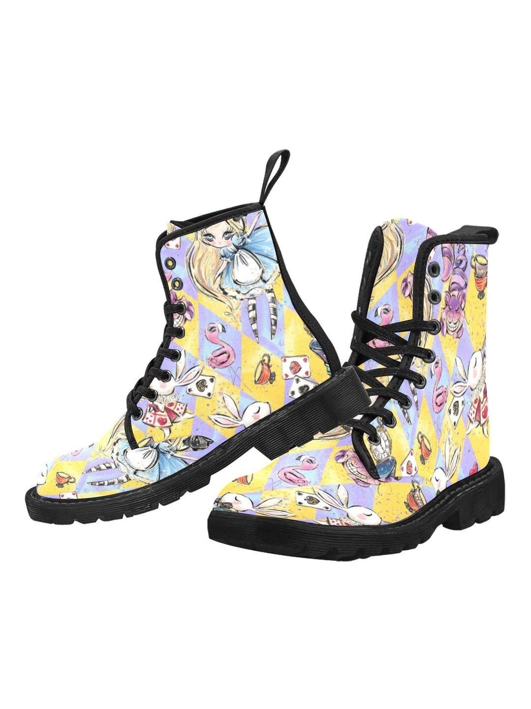 Alice In Wonderland Women's Lace Up Canvas Boots - Poison Arrow Retro