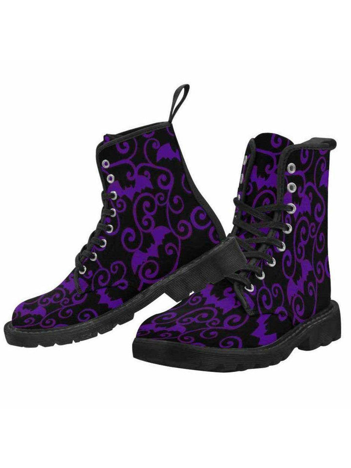 Antique Bats Purple Lace Up Combat Boots