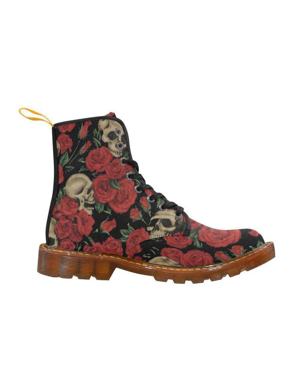 Antique Red Skulls Women's Lace Up Combat Boots