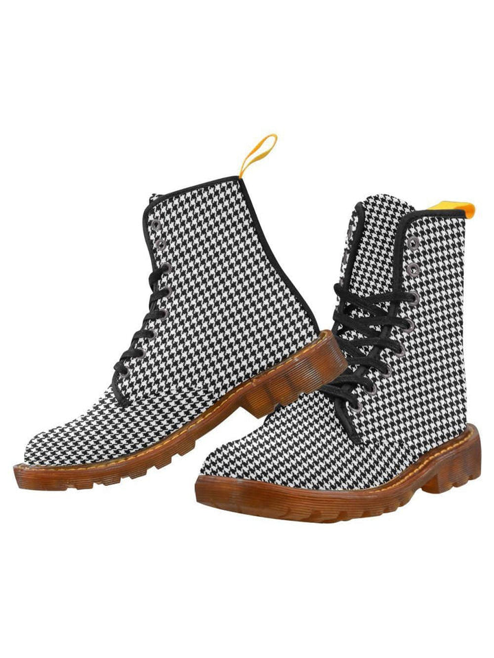 Houndstooth Check Women's Lace Up Combat Boots