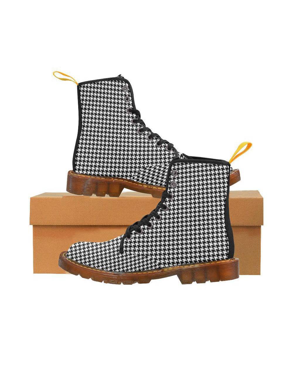 Houndstooth Check Women's Lace Up Combat Boots