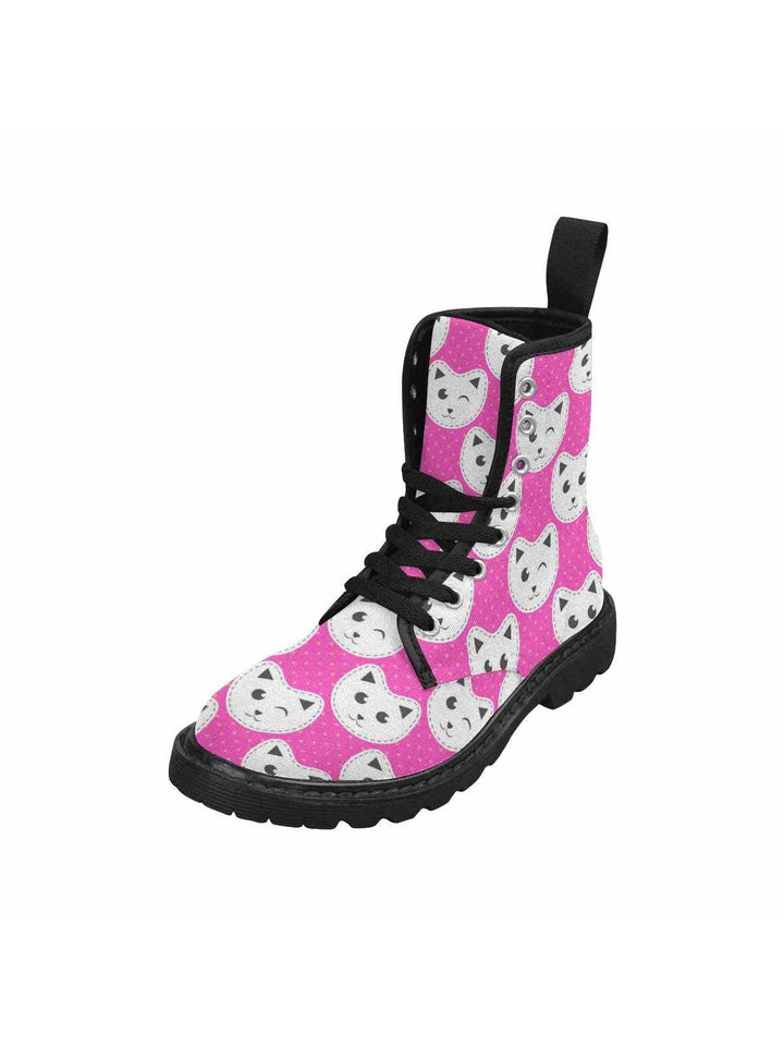 Pink Cats Lace Up Combat Boots