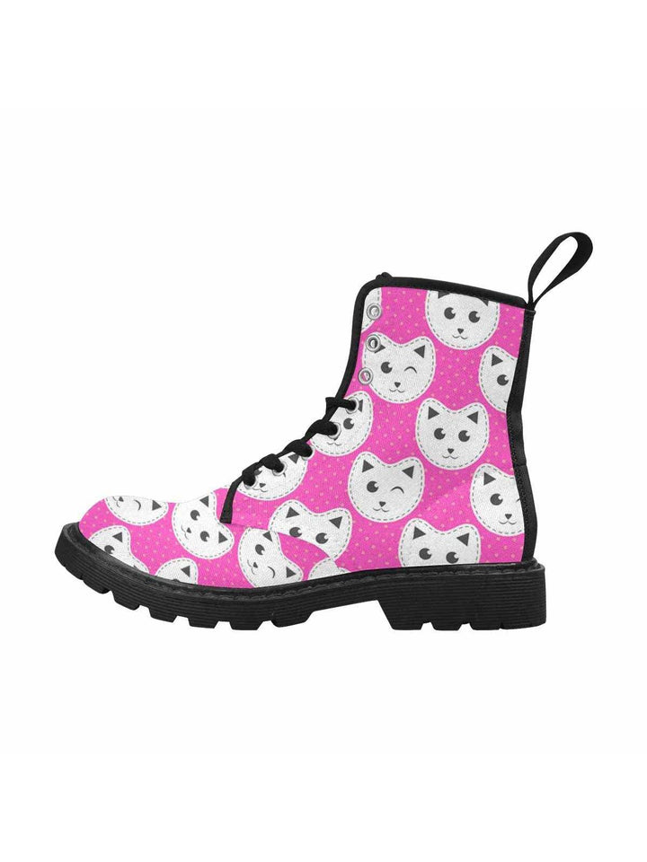 Pink Cats Lace Up Combat Boots