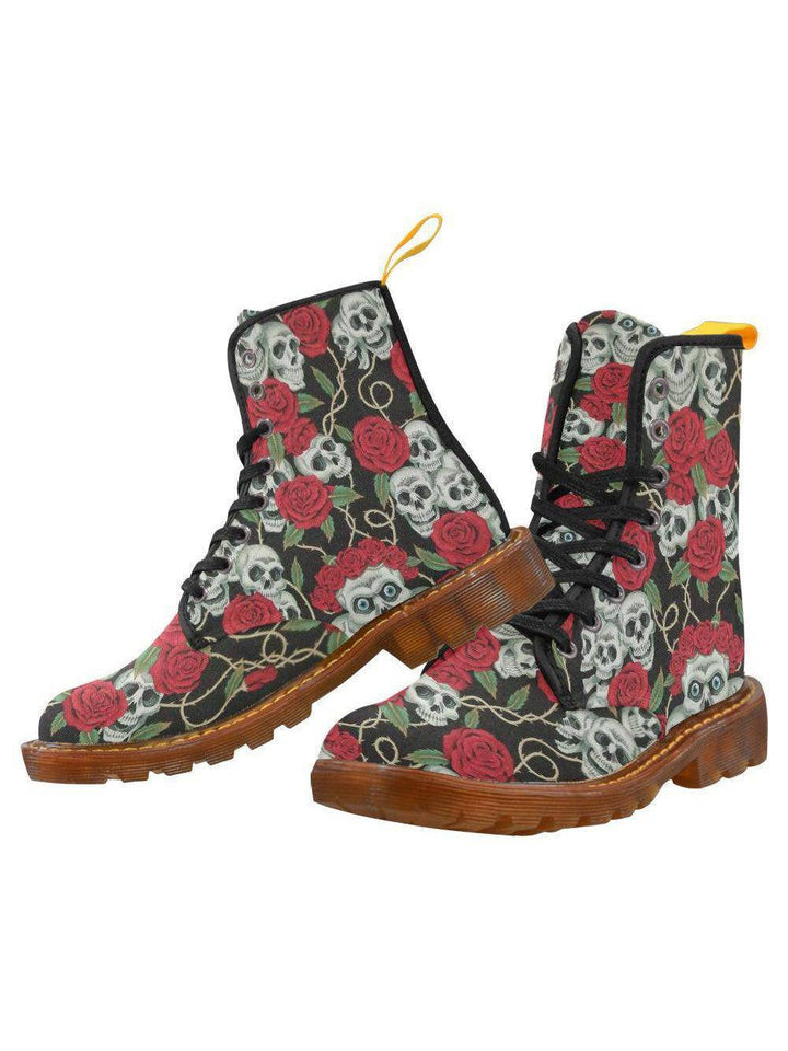 Rose Skulls Women's Lace Up Combat Boots