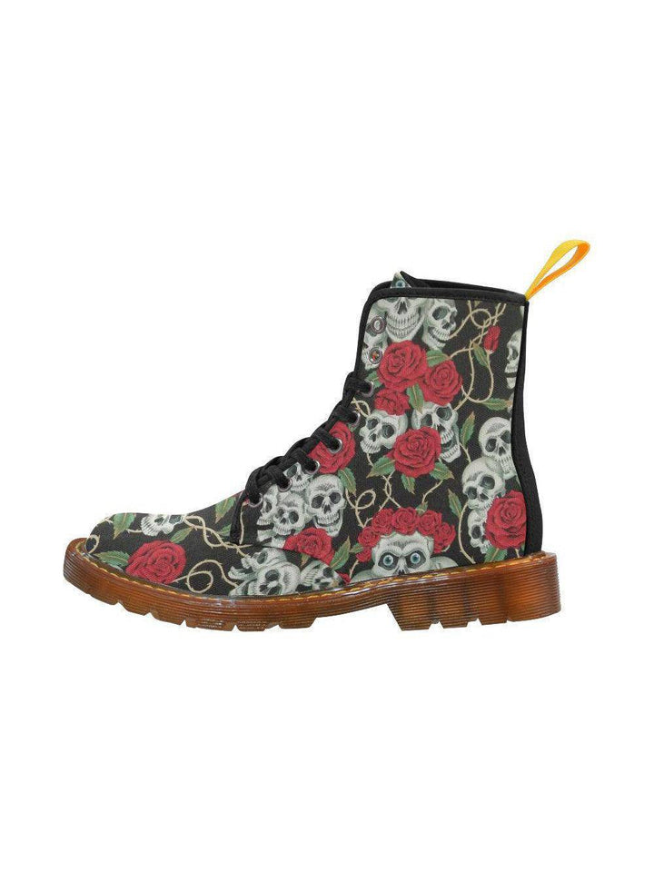 Rose Skulls Women's Lace Up Combat Boots