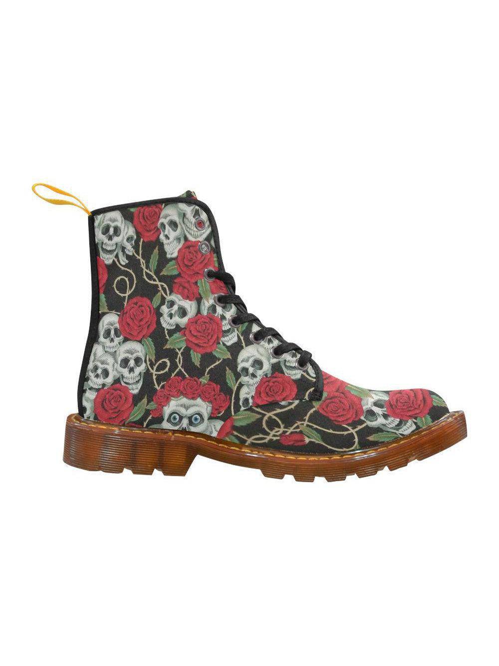 Rose Skulls Women's Lace Up Combat Boots