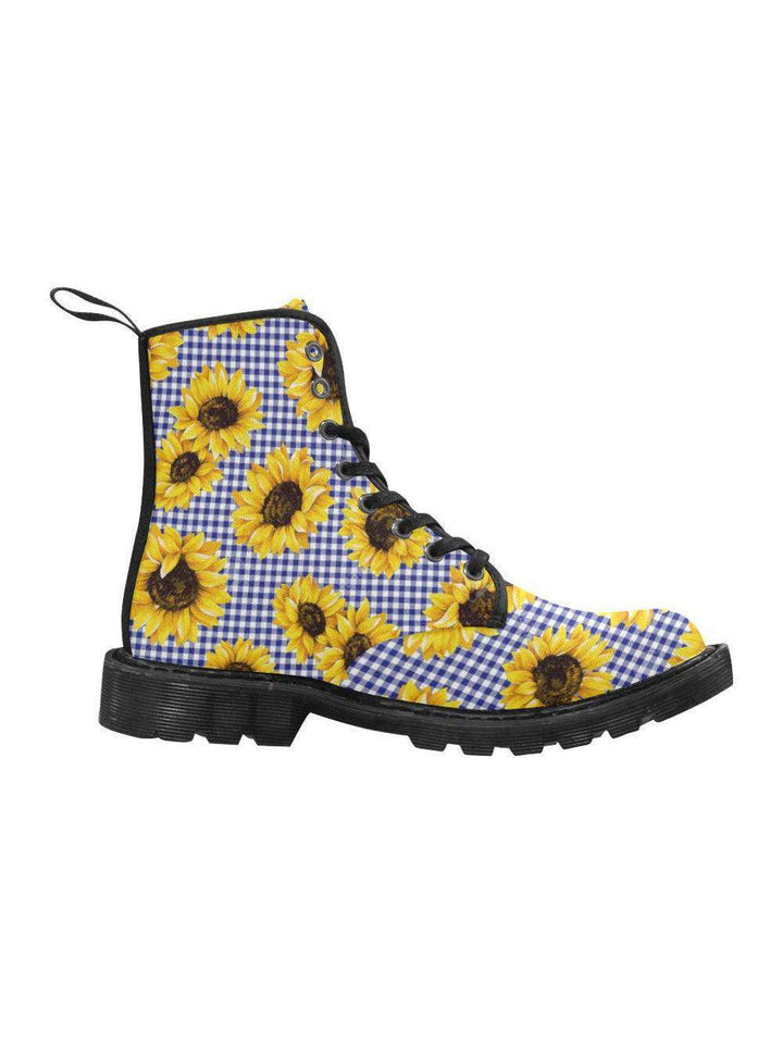 SUNFLOWERS GINGHAM Women's Lace Up Canvas Boots