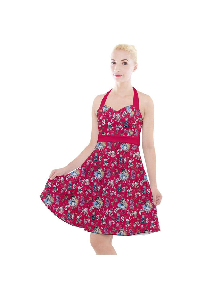 ALICE IN WONDERLAND HALTER PARTY SWING DRESS - Poison Arrow Retro