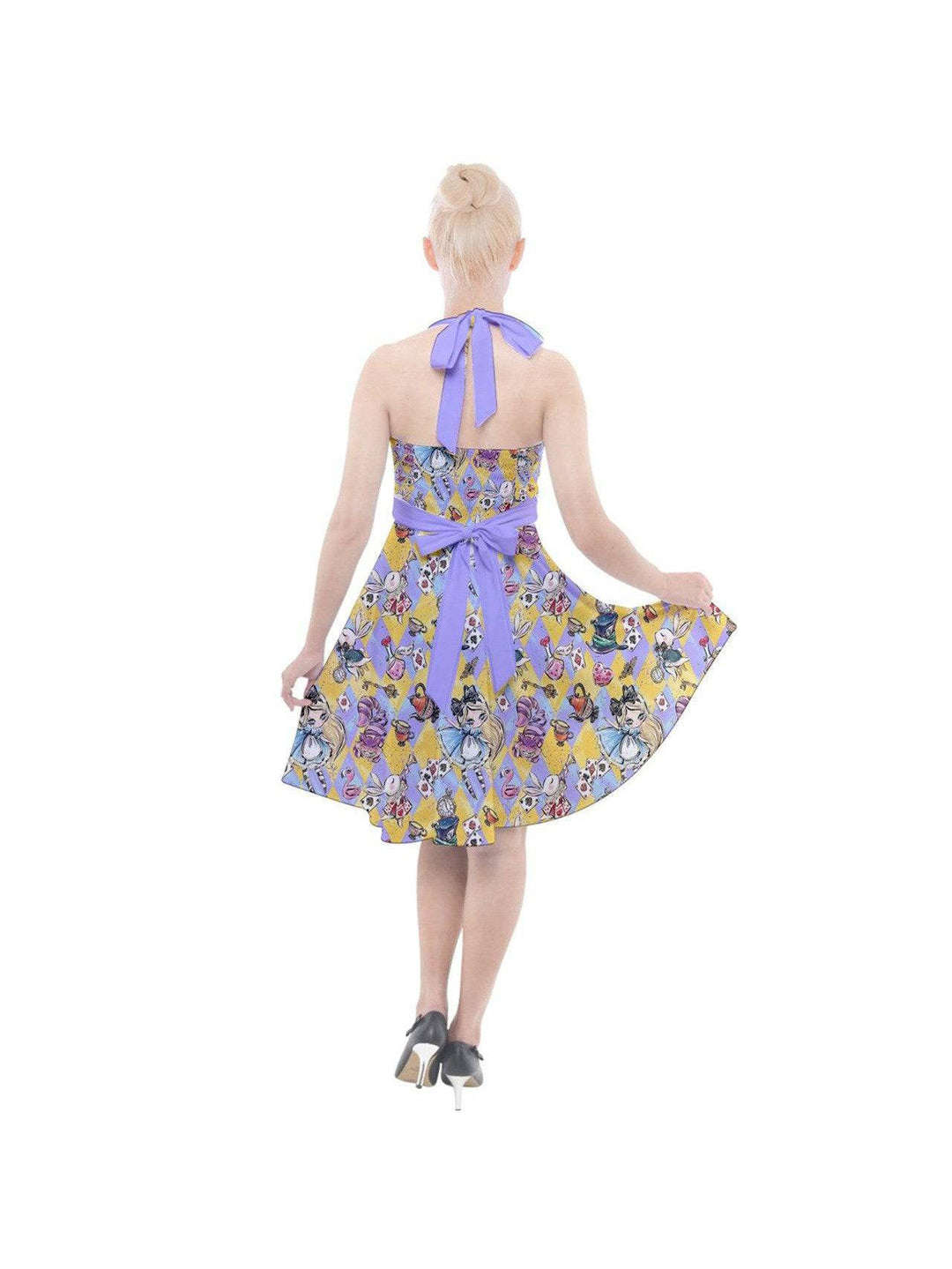 ALICE IN WONDERLAND HALTER PARTY SWING DRESS - Poison Arrow Retro