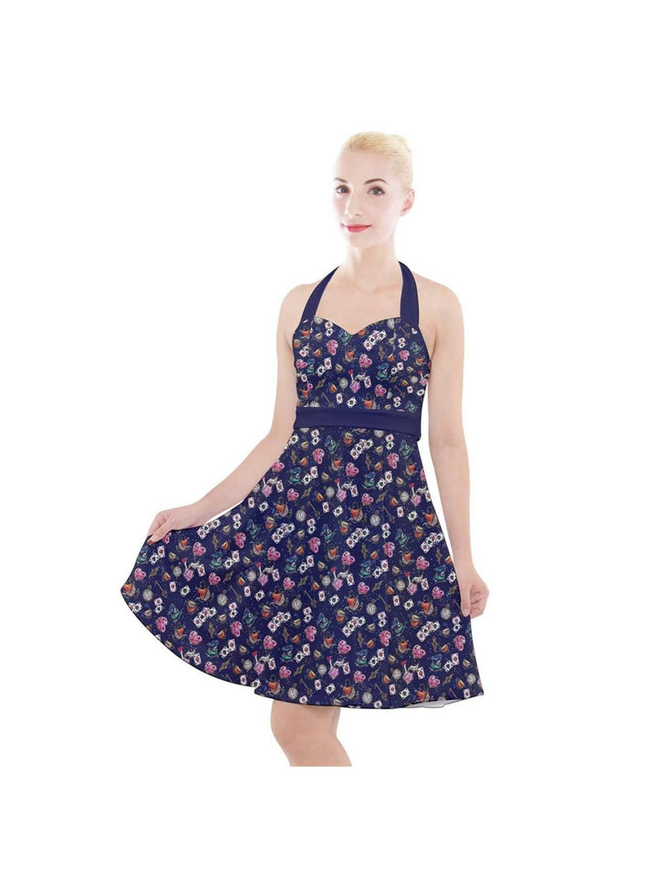 ALICE IN WONDERLAND HALTER PARTY SWING DRESS - Poison Arrow Retro