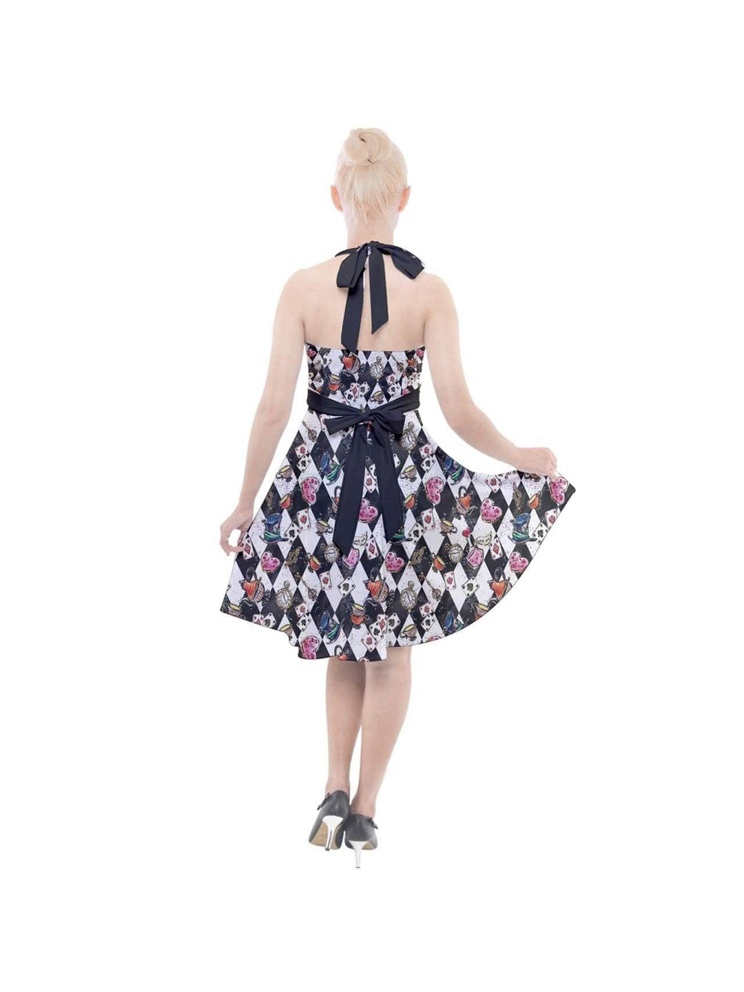 ALICE IN WONDERLAND HALTER PARTY SWING DRESS - Poison Arrow Retro