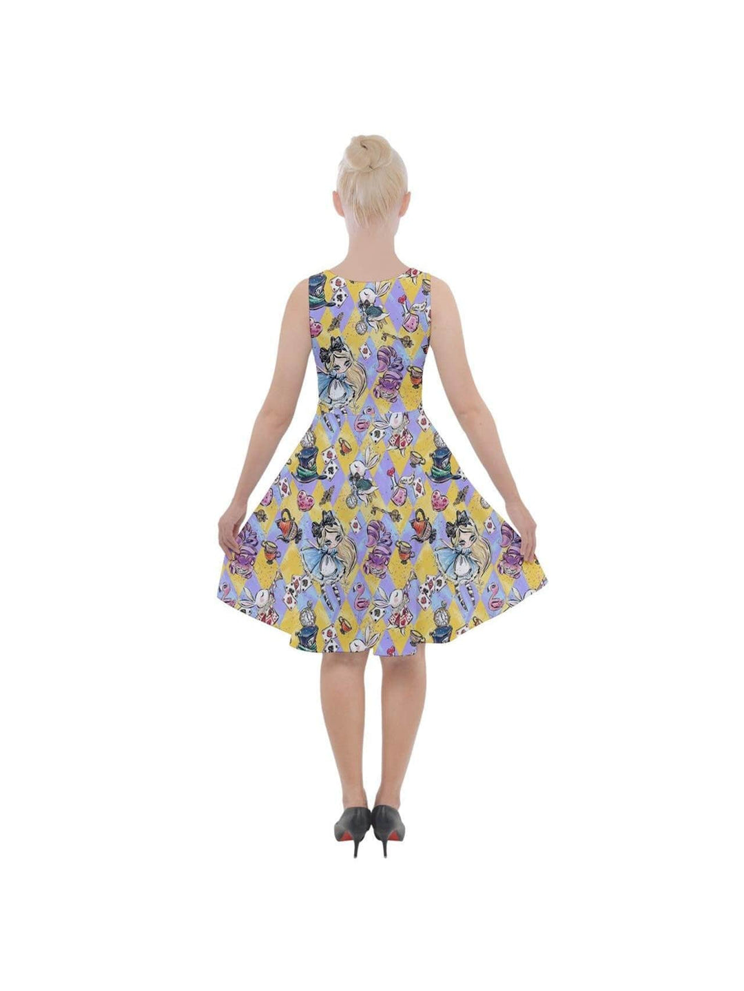 Alice in Wonderland Knee Length Skater Dress With Pockets - Poison Arrow Retro