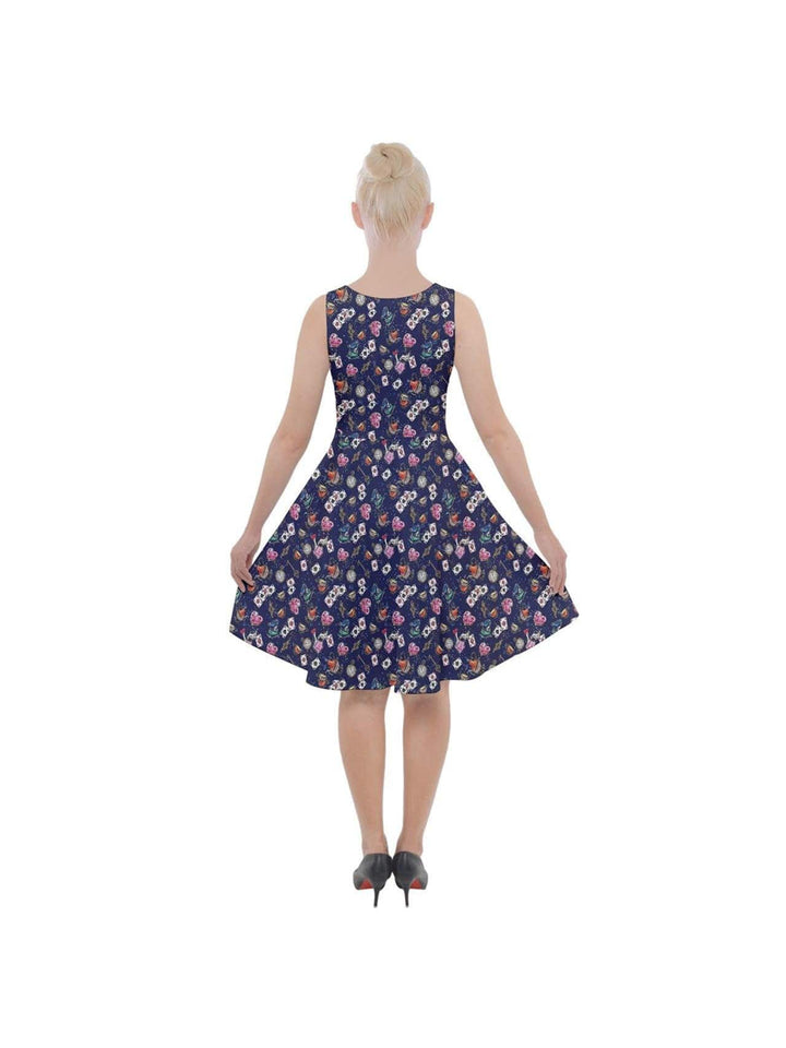 Alice in Wonderland Knee Length Skater Dress With Pockets - Poison Arrow Retro