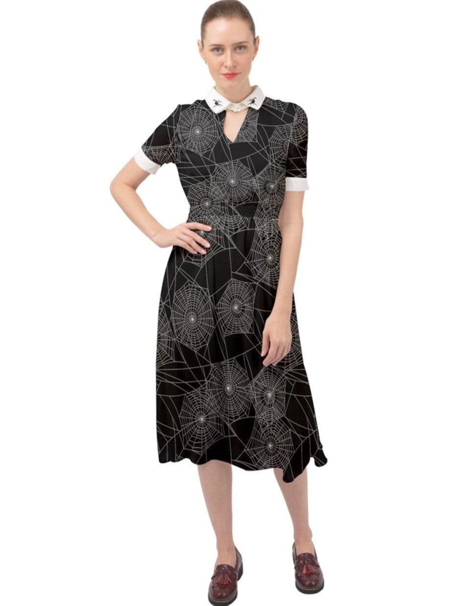 Anansie Spiderweb 1940s Vintage Keyhole Neckline Dress - Poison Arrow Retro